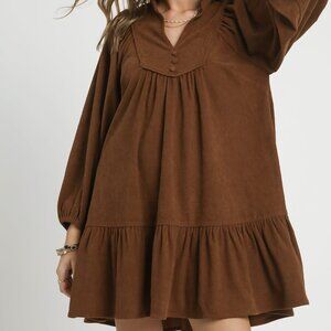 Umgee Corduroy Tiered Babydoll Dress